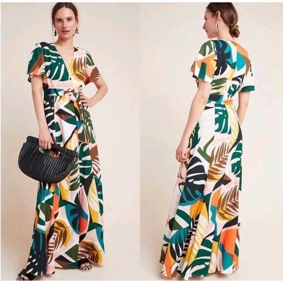 Farm Rio Look Hutch Kiera Tropical Print Wrap Maxi Dress XS - Picture 1 of 16
